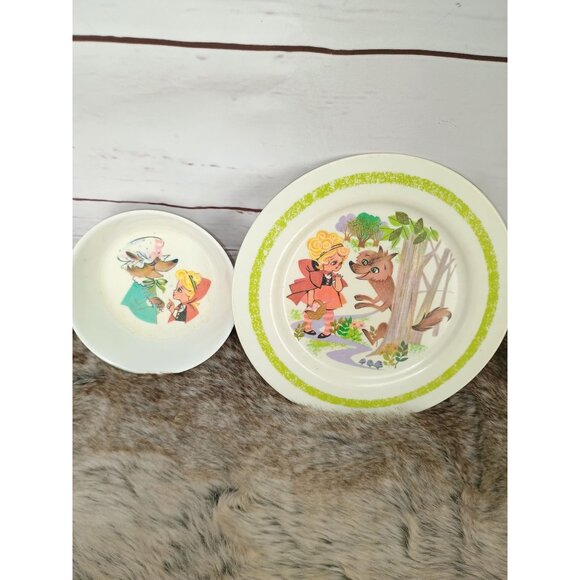 Vintage Oneida Deluxe Little Red Riding Hood Plate & Bowl Set - Picture 2 of 4